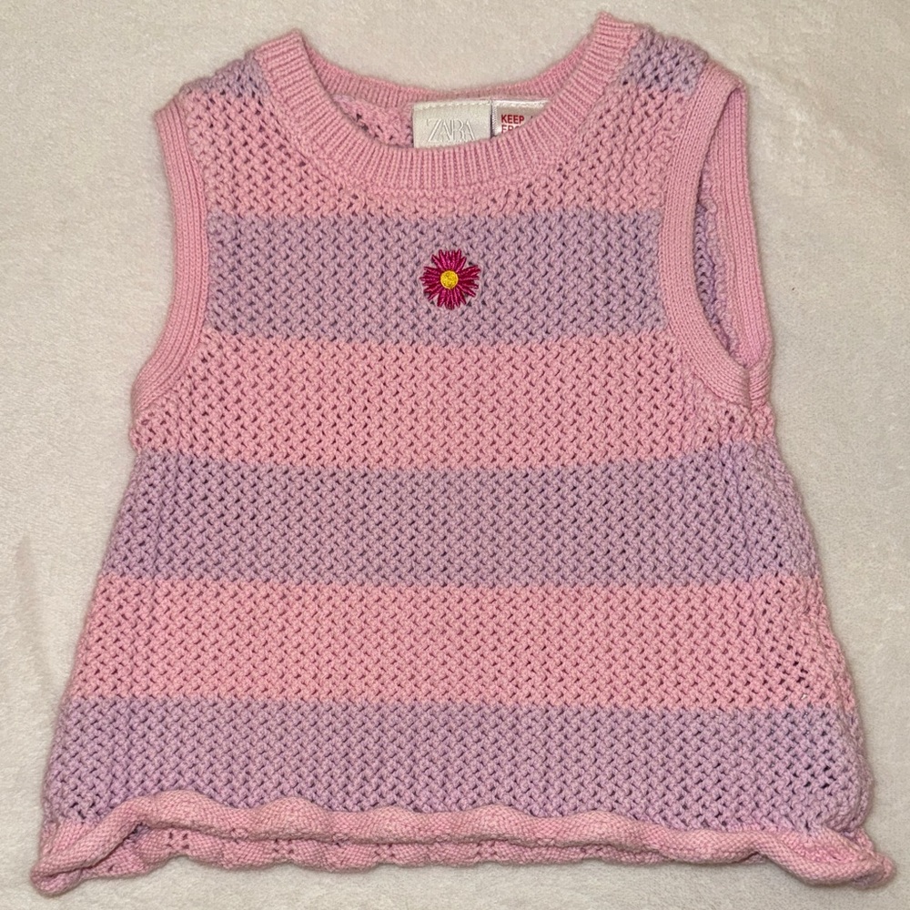 Zara Kids Pink and Lavender Striped Knit Tank with Daisy